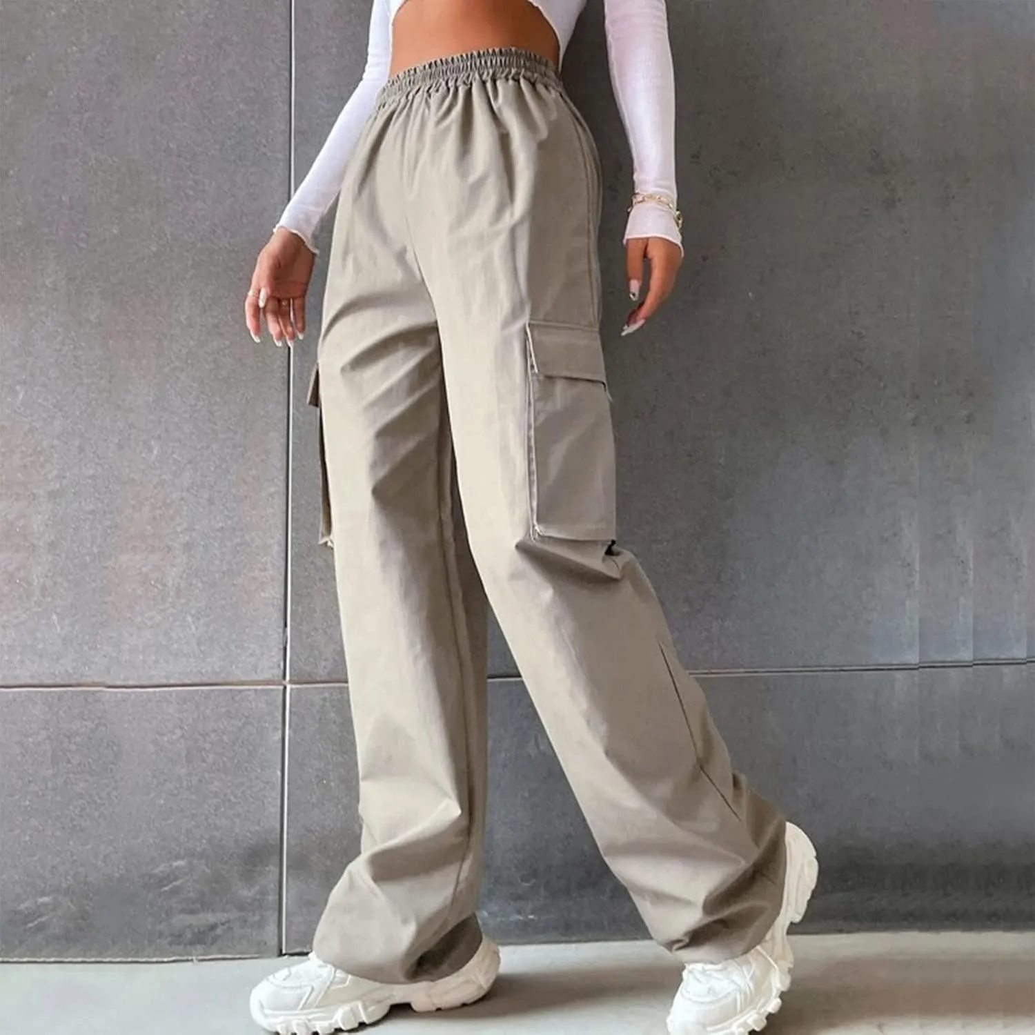 Business Casual Pants for Women Casual Wide Leg Beltless Capri Sweatpants for Women with Pockets Trousers