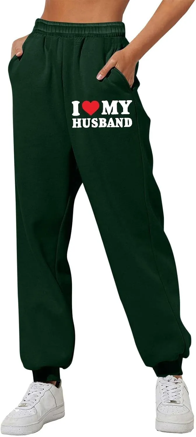 Capri Cargo Pants for Women with Pockets Letter Print Casual Pants for Women Elastic Waist Sweatpants Trousers