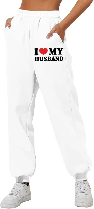 Capri Cargo Pants for Women with Pockets Letter Print Casual Pants for Women Elastic Waist Sweatpants Trousers