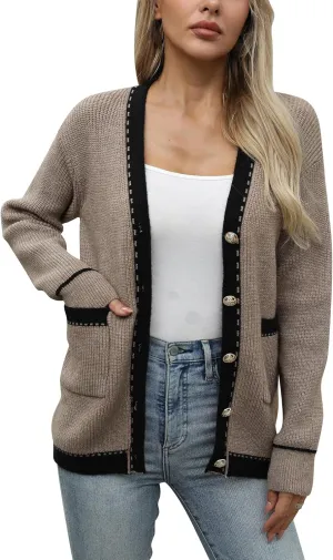 Cardigan Sweaters for Women 2024 Fall Open Front Oversized Button V Neck Chunky Knit Sweater Long Sleeve Outerwear