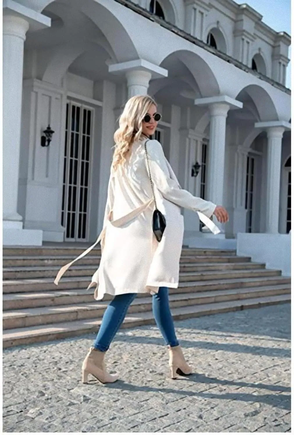 CHARTOU Women Long Trench Coat Lapel Collar Belted Tie Jackets Open Front Cardigan Long Sleeve Casual Overcoat With Pockets