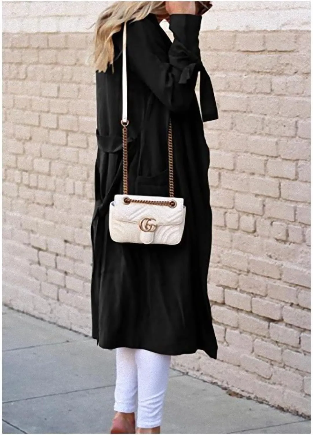 CHARTOU Women Long Trench Coat Lapel Collar Belted Tie Jackets Open Front Cardigan Long Sleeve Casual Overcoat With Pockets