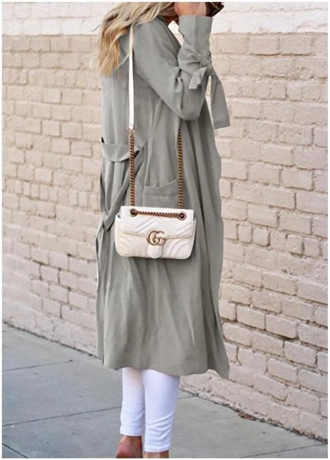 CHARTOU Women Long Trench Coat Lapel Collar Belted Tie Jackets Open Front Cardigan Long Sleeve Casual Overcoat With Pockets
