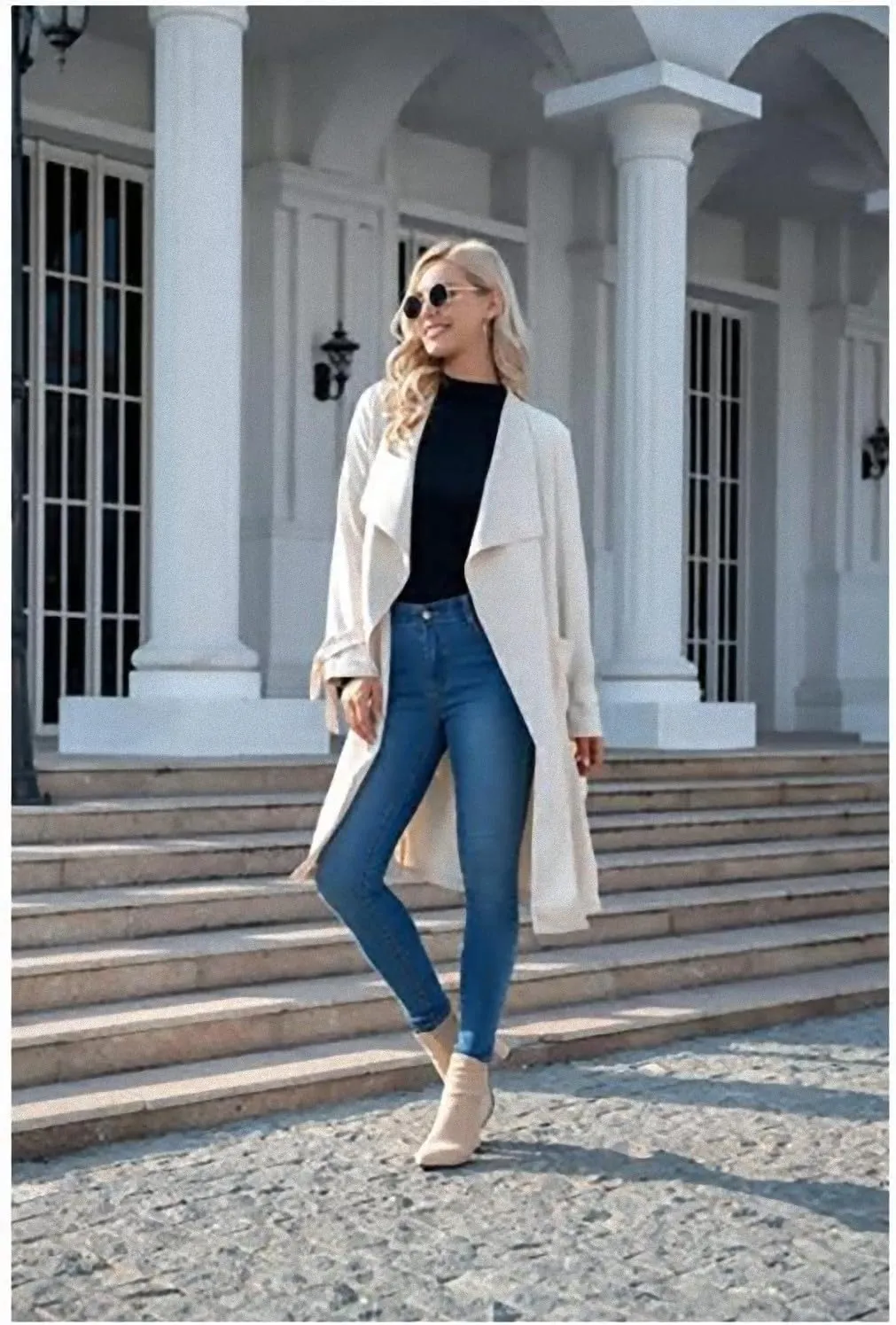 CHARTOU Women Long Trench Coat Lapel Collar Belted Tie Jackets Open Front Cardigan Long Sleeve Casual Overcoat With Pockets
