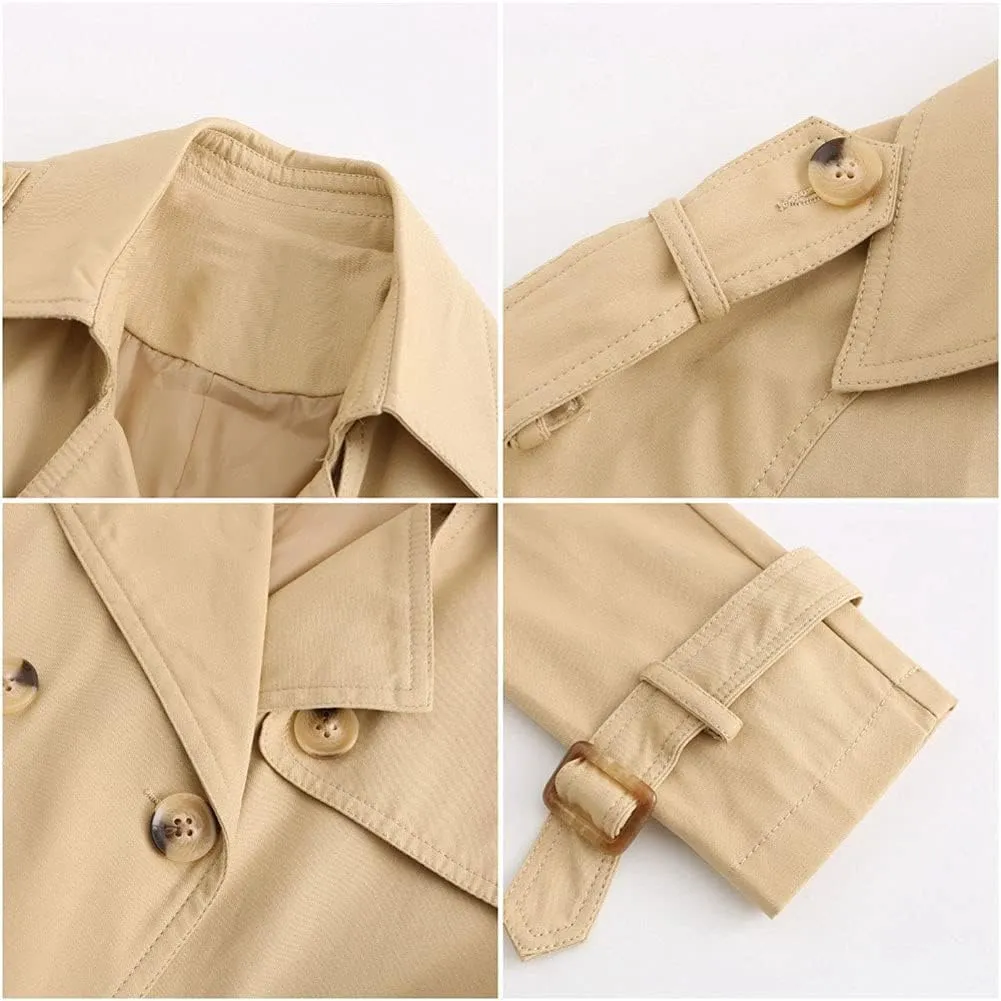 CHARTOU Women's Cotton Double Breasted Mid Long Trench Coat Windbreaker with Belt