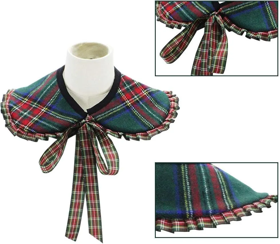 Checked Cloak Lapel Fake Collar Scotch Plaids Fake Collar Mini Cape Detachable Faux Collar