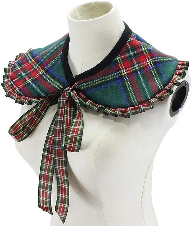 Checked Cloak Lapel Fake Collar Scotch Plaids Fake Collar Mini Cape Detachable Faux Collar