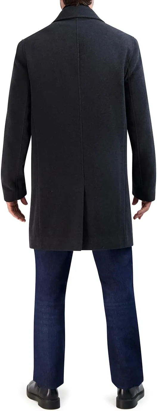Cole Haan Men's Car Coat with Rib Knit Bib and Faux Leather Detail