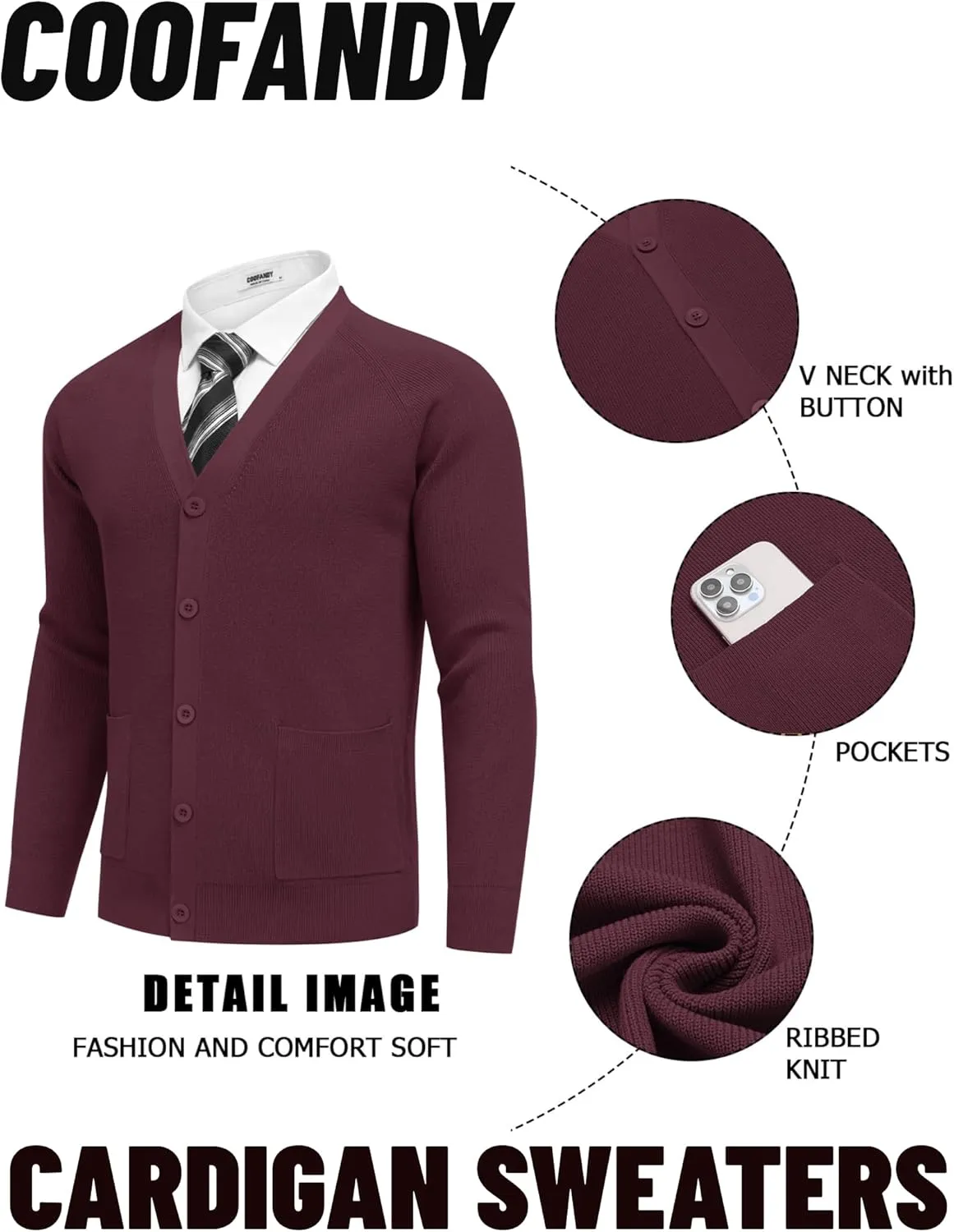 COOFANDY Men's Cardigan Sweaters with Button Lightweight Casual V Neck Long Sleeve Pockets Knitted Sweater