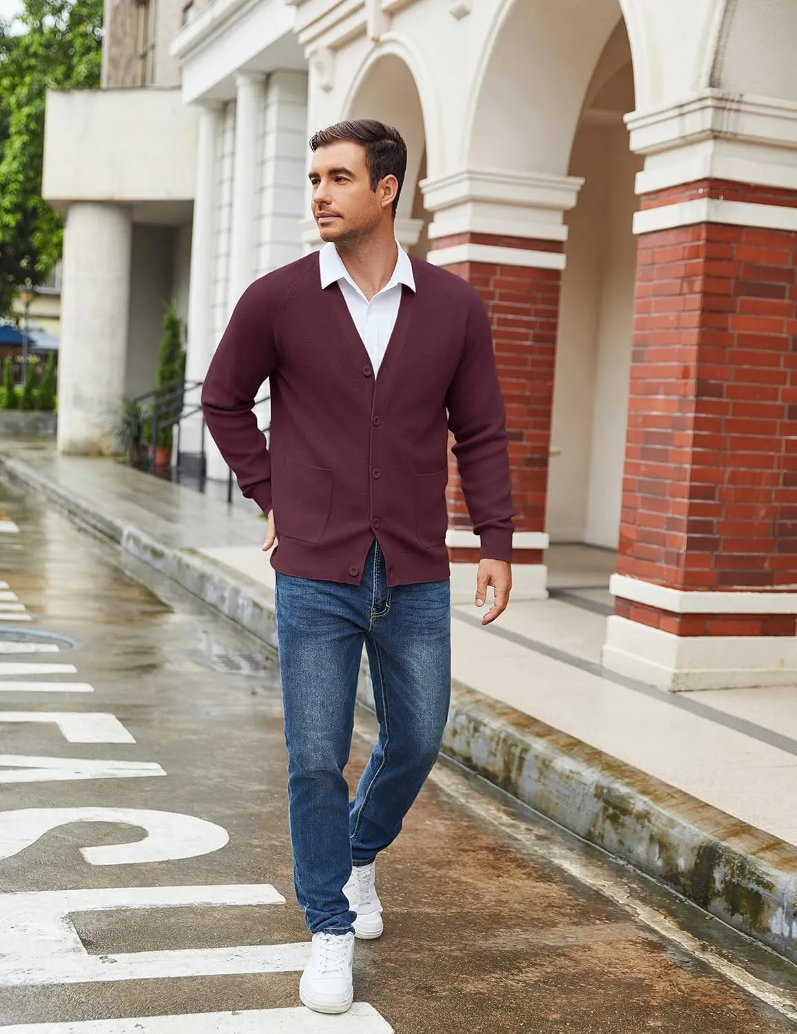 COOFANDY Men's Cardigan Sweaters with Button Lightweight Casual V Neck Long Sleeve Pockets Knitted Sweater