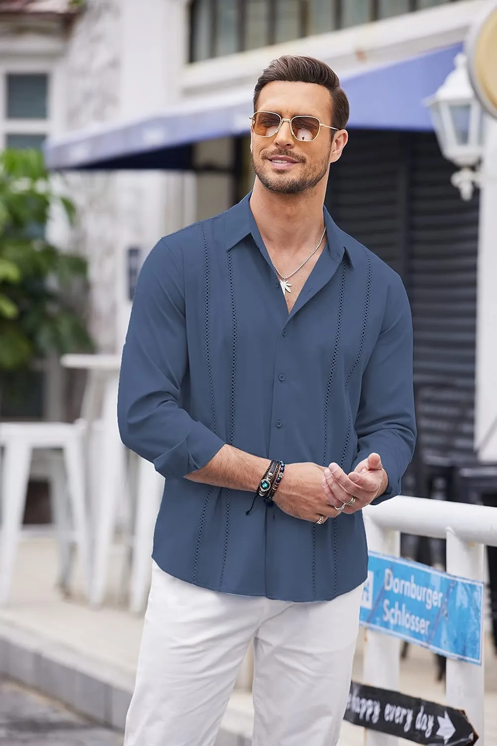 COOFANDY Mens Cuban Guayabera Shirt Casual Button Down Shirts Long Sleeve Summer Beach Shirts