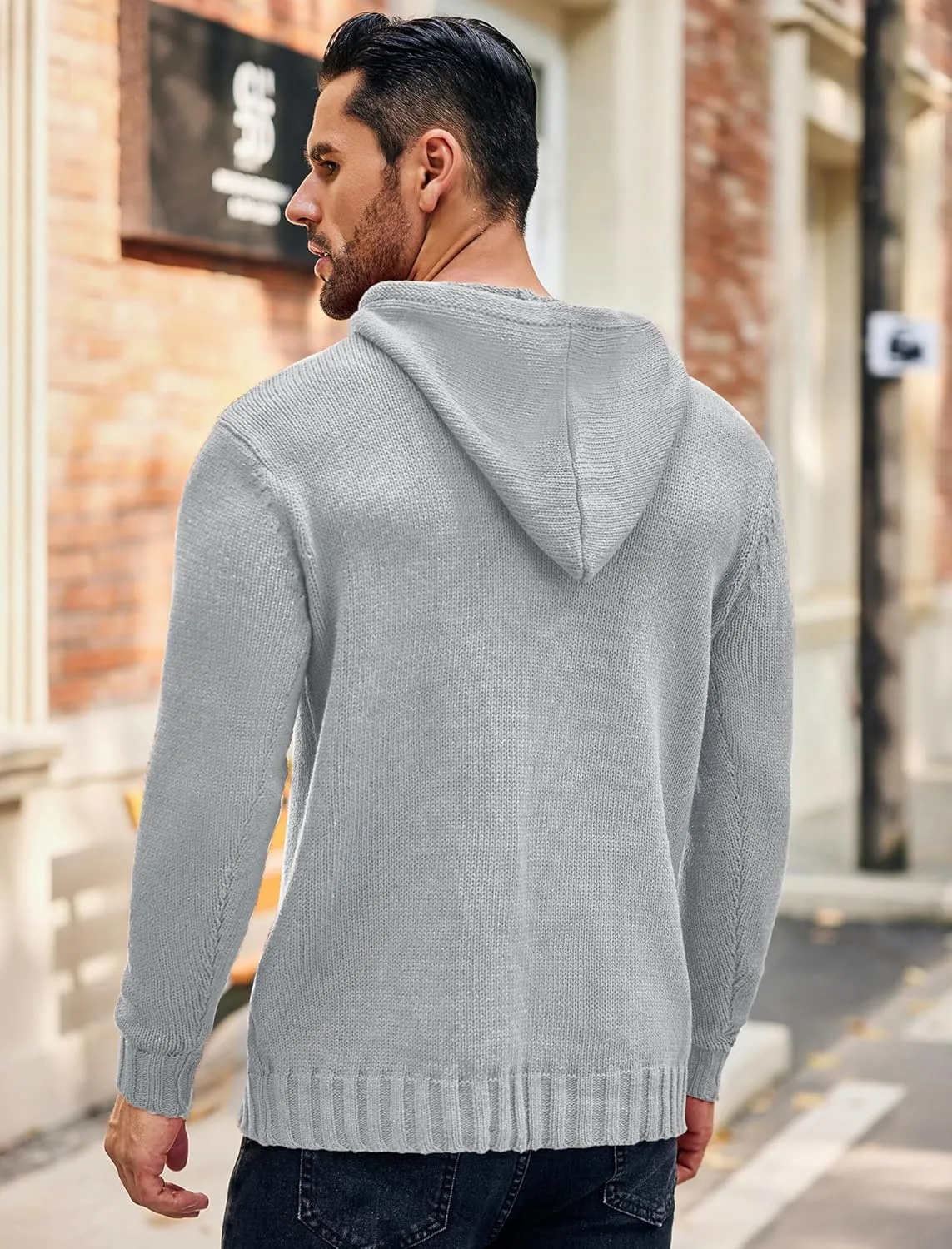 COOFANDY Men's Knitted Hoodies Pullover Casual Long Sleeve Turtleneck Sweaters