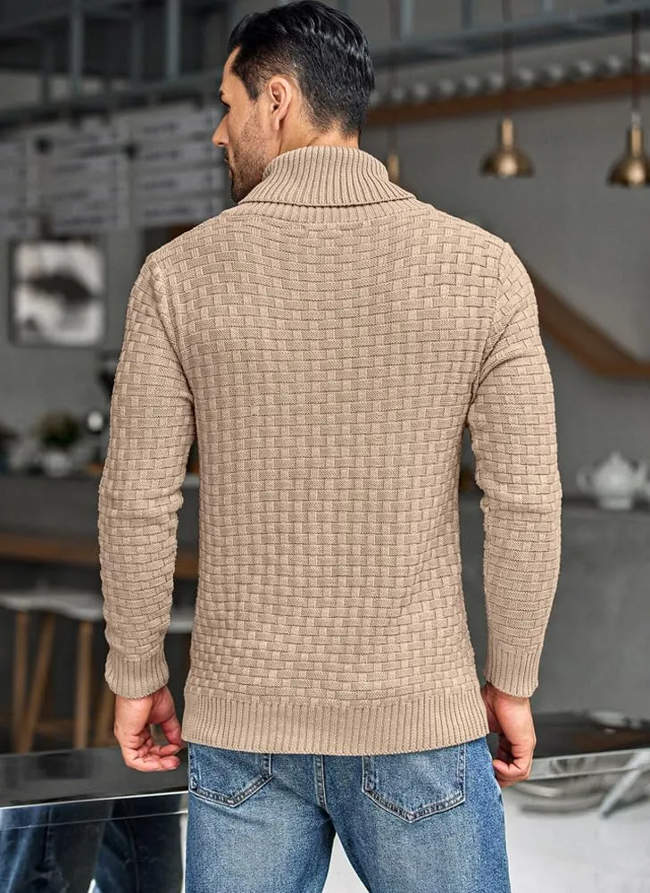 COOFANDY Men's Shawl Collar Pullover Sweater Casual Slim Fit Button Textured Knit Sweaters