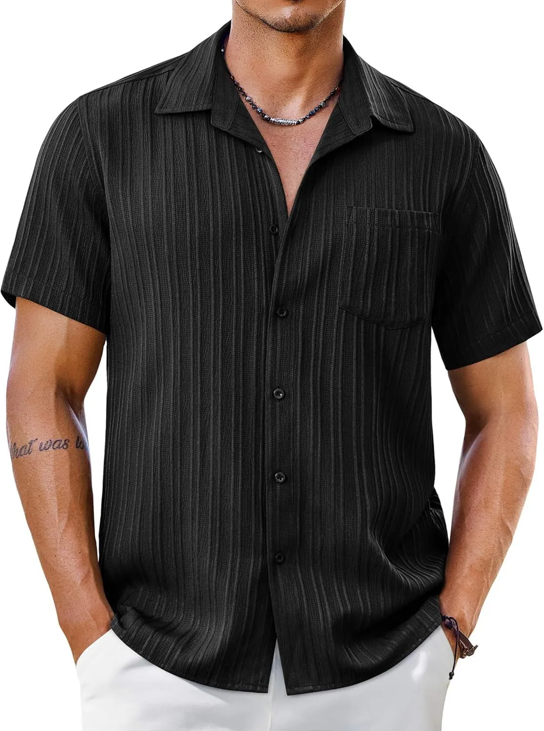 COOFANDY Men's Short Sleeve Casual Button Down Shirts Textured Summer Beach Shirt with Pocket
