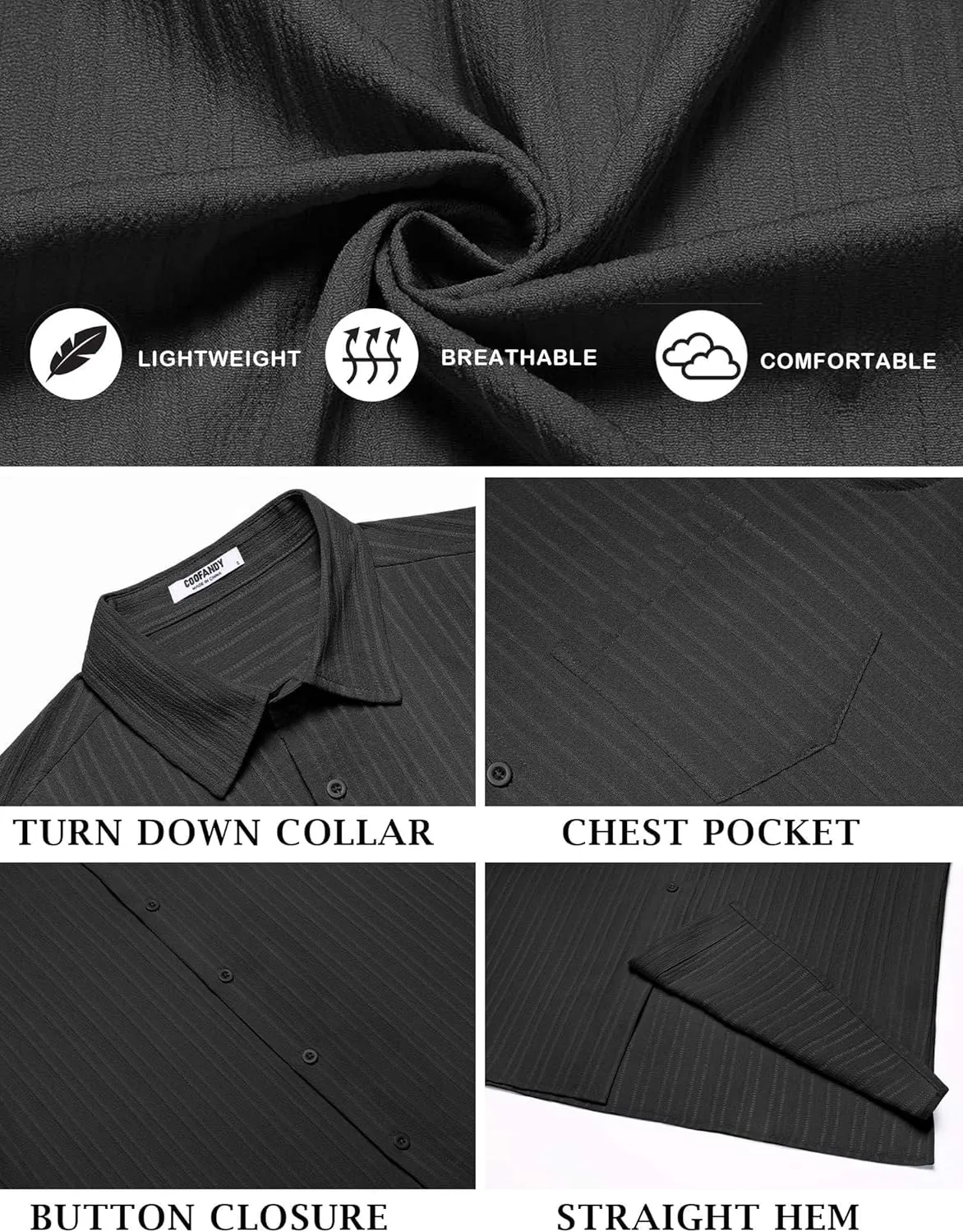COOFANDY Men's Short Sleeve Casual Button Down Shirts Textured Summer Beach Shirt with Pocket