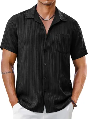 COOFANDY Men's Short Sleeve Casual Button Down Shirts Textured Summer Beach Shirt with Pocket