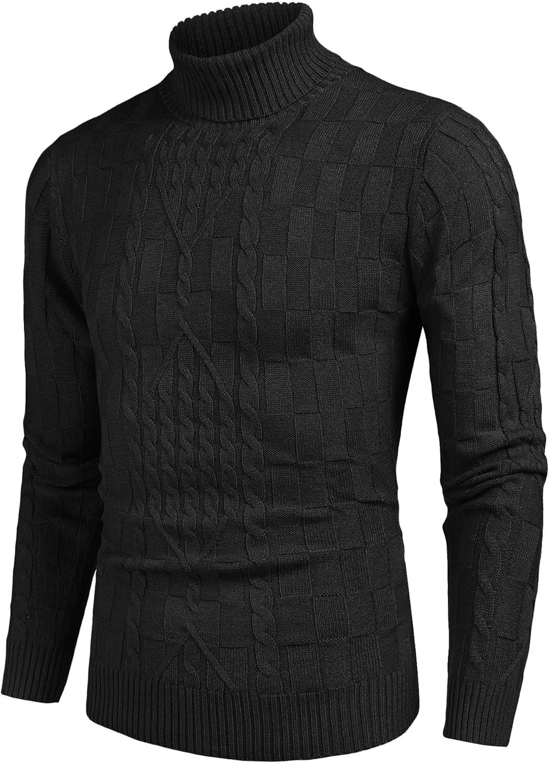 COOFANDY Men's Slim Fit Turtleneck Sweater Casual Cable Knit Pullover Sweaters