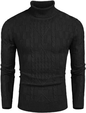 COOFANDY Men's Slim Fit Turtleneck Sweater Casual Cable Knit Pullover Sweaters