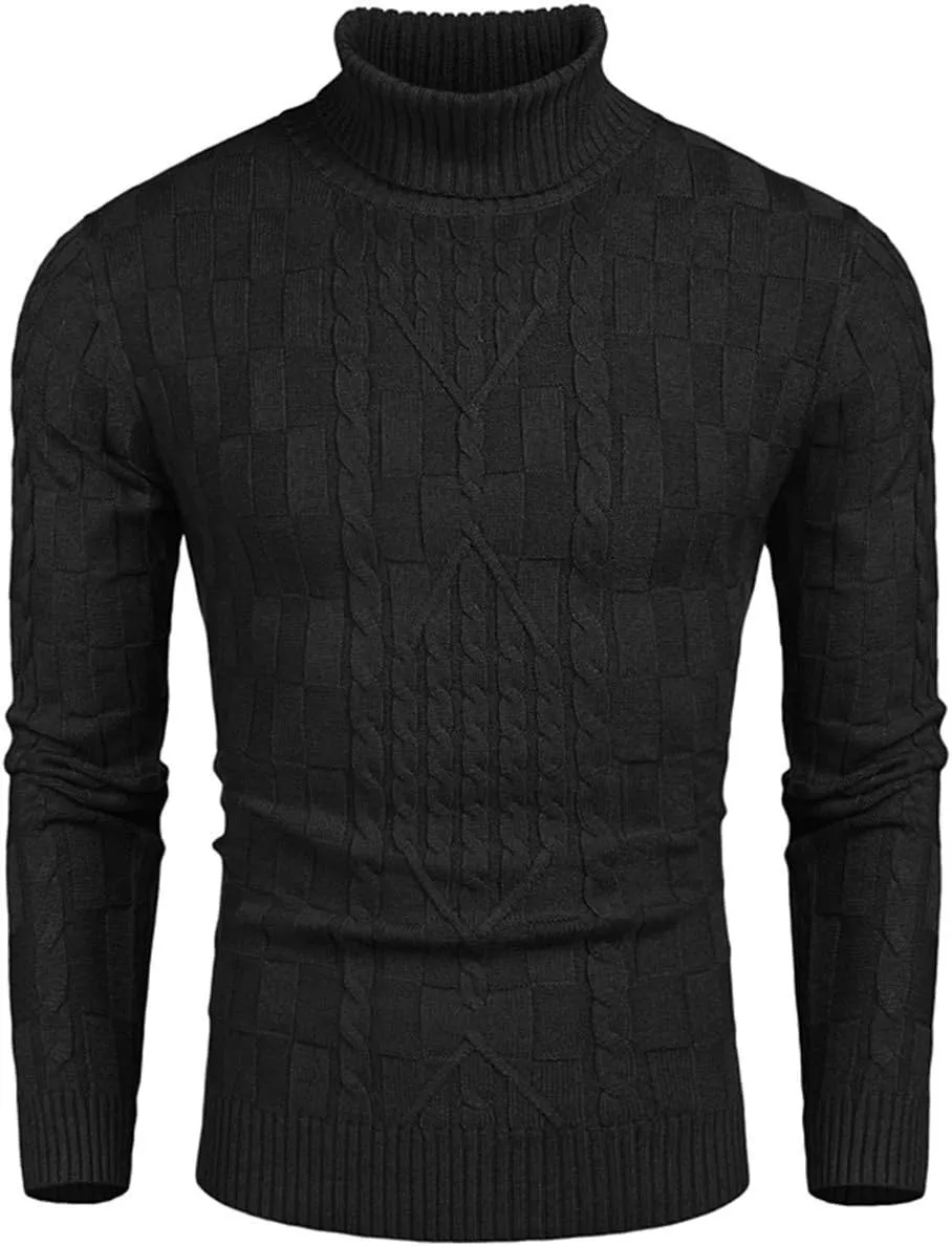COOFANDY Men's Slim Fit Turtleneck Sweater Casual Cable Knit Pullover Sweaters