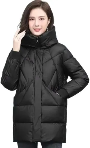 Cotton Coat Women's Mid-Length Winter Jackets Elegant Parkas Padded Jacket Thick Down Vintage Outwear