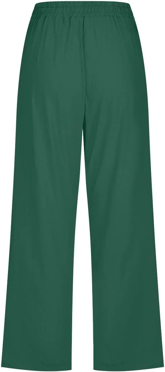 Cotton Linen Capris for Women Straight Leg Casual Summer Beach Pants Elastic Waist Pull On Capri Pants with Pockets