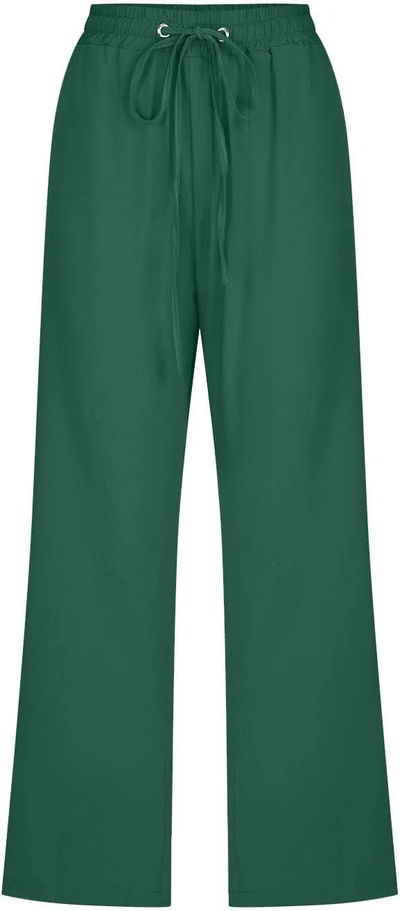 Cotton Linen Capris for Women Straight Leg Casual Summer Beach Pants Elastic Waist Pull On Capri Pants with Pockets