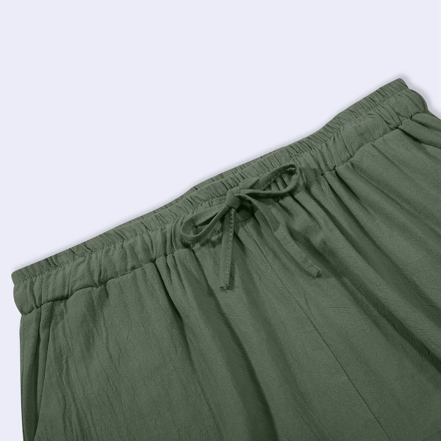 Cotton Linen Pants for Women Summer Casual Capri Pants Waist Elastic Comfy Loose Women's Palazzo Trousers with Pockets
