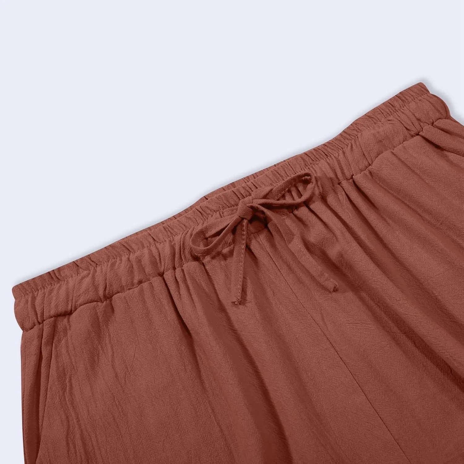 Cotton Linen Pants for Women Summer Casual Capri Pants Waist Elastic Comfy Loose Women's Palazzo Trousers with Pockets