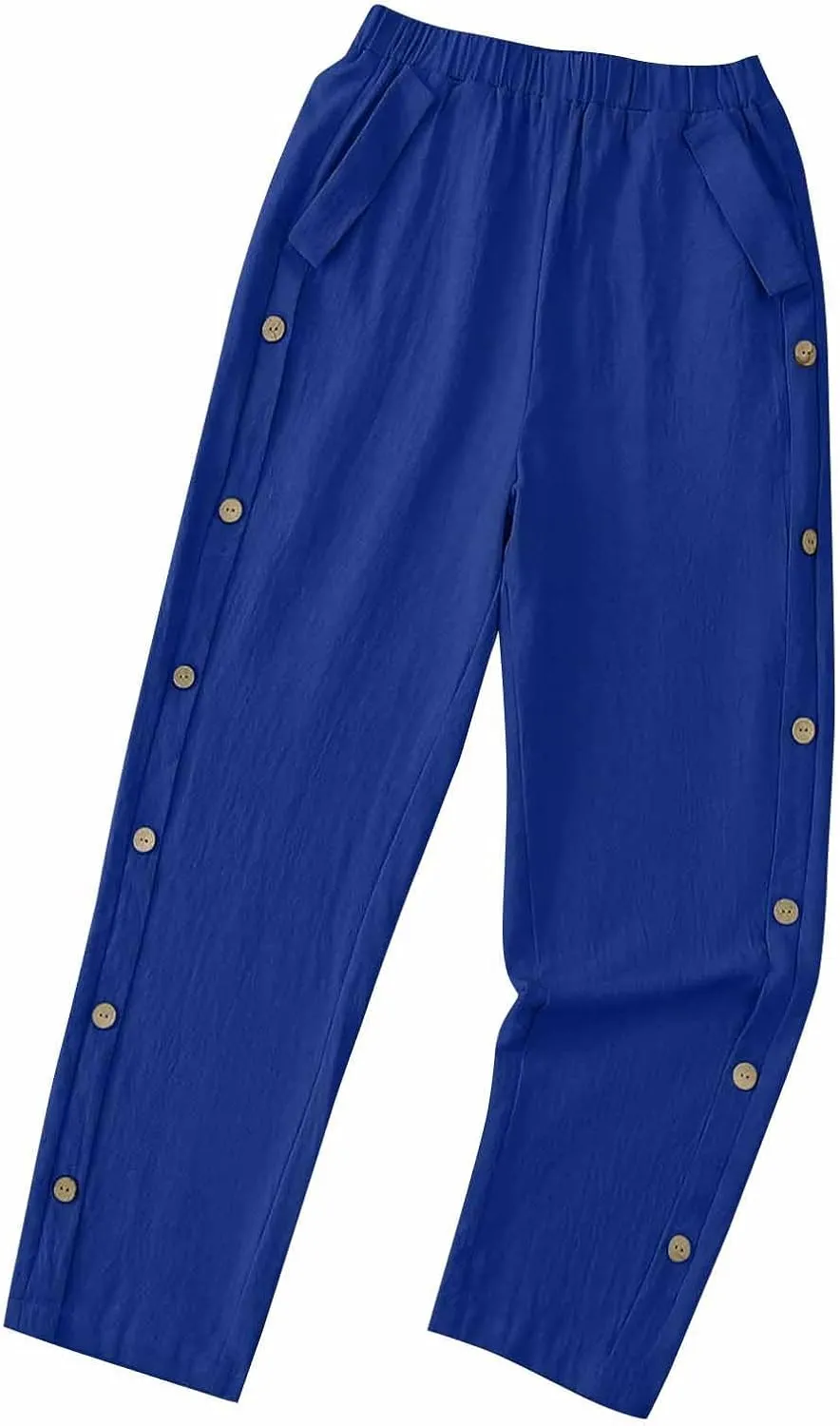 Cotton Linen Pants for Women Wide Straight Leg Side Button Pant Teen Girls 2025 Baggy Elastic Waist Comfy Crop Trouser