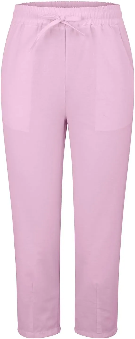 Cotton Linen Pants Women Lightweight Summer Joggers Drawstring Straight Leg Trousers Casual Beach Pants with Pockets