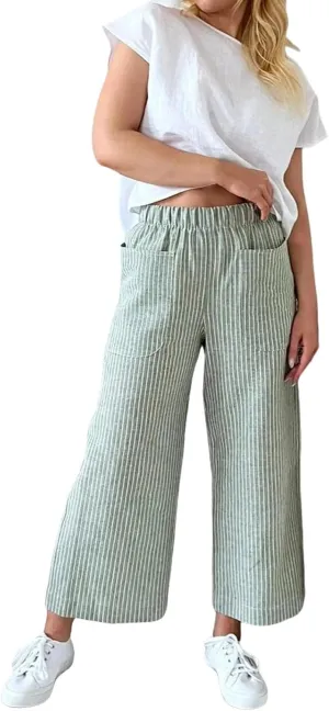 Cotton Striped Linen Pants for Women Loose Fit Summer 2025 with Pocket Wide Leg Trousers Casual Beach Vacation Travel Pants