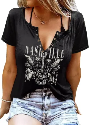 Country Music City Tour Guitar O-Neck T-Shirt Rock Roll Tshirt Vintage Letter Print Graphic Women Summer Casual Tshirt