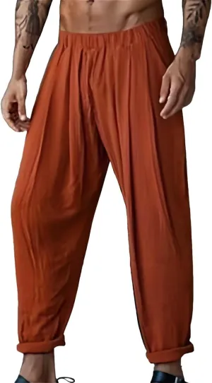 CRNTCEM Loose Fit Beach Pants for Men Drastring Pant Lightweight Summer Casual Linen Pant Elastic Waist Sports Golf Sweatpant
