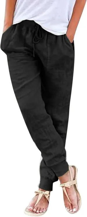 CRNTCEM Womens Straight Leg Beach Pants Slim Fit Travel Running Anckle Pant Workout Sweatpants Casual Cotton Linen Pants