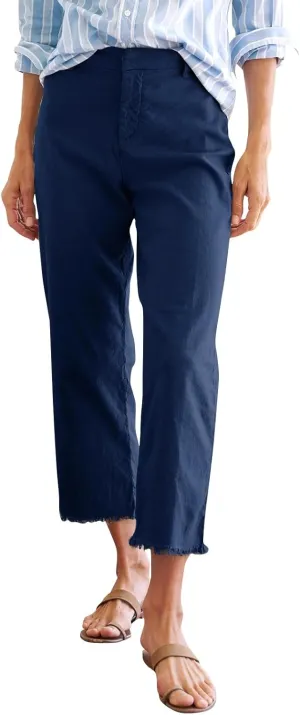Cropped Linen Pants Women Dressy High Waisted Raw Hem Teacher Pants Summer Casual Summer Capris with Pockets