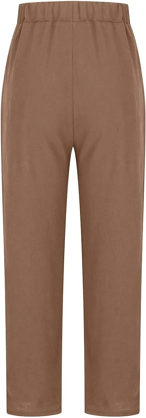 Ctreela Womens Straightstyle Plus Size Cotton Linen Pants Summer Baggy Wide Leg Lounge Trousers Elastic Waist Beach Outfits
