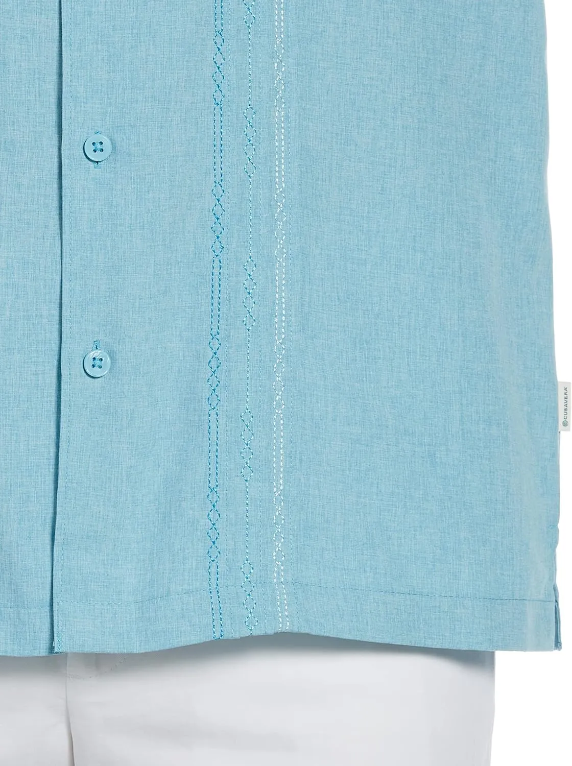 Cubavera Men's Embroidered Chambray Short Sleeve Button-Down Shirt, Wrinkle Resistant, Point Collar, Breathable Soft Fabric