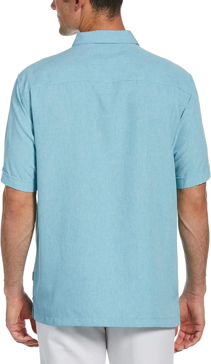 Cubavera Men's Embroidered Chambray Short Sleeve Button-Down Shirt, Wrinkle Resistant, Point Collar, Breathable Soft Fabric