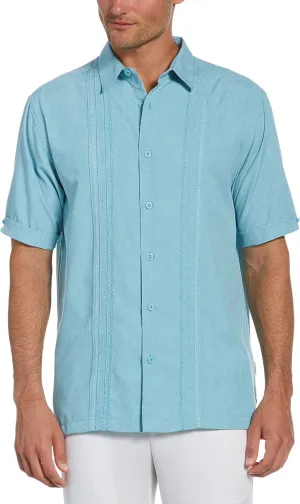 Cubavera Men's Embroidered Chambray Short Sleeve Button-Down Shirt, Wrinkle Resistant, Point Collar, Breathable Soft Fabric