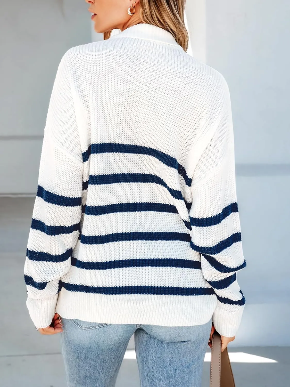 CUPSHE Womens Half Zip Striped Pullover Sweaters Oversized Collared Knit Fall Clothes Trendy Casual