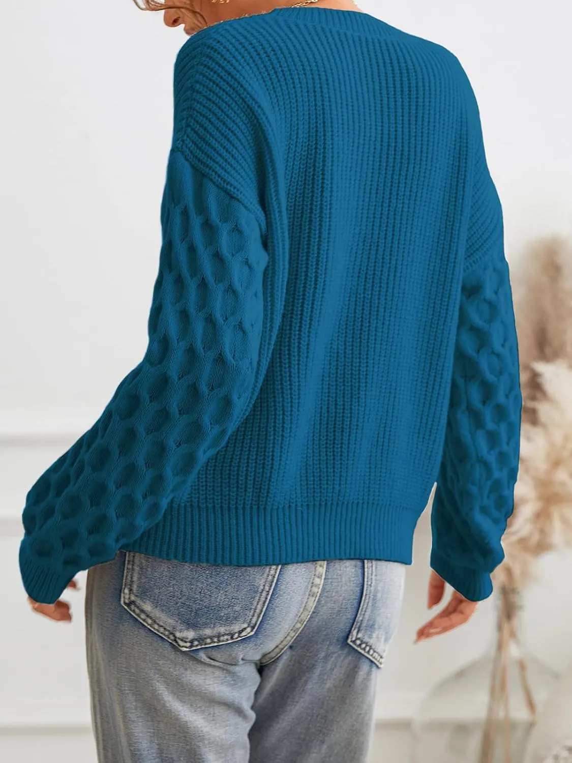 CUPSHE Women's Sweater Long Sleeve Crewneck Sweaters Cable Knit Jumper Tops