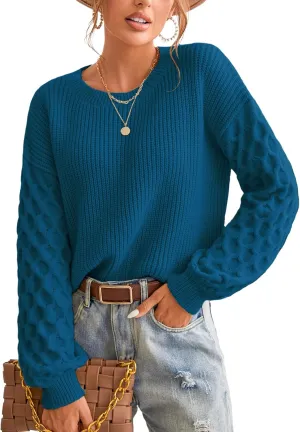 CUPSHE Women's Sweater Long Sleeve Crewneck Sweaters Cable Knit Jumper Tops