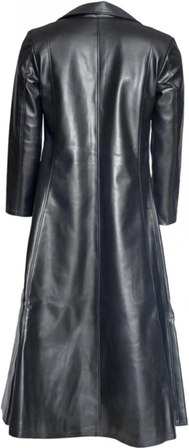 DGHM-JLMY Mens Fall Retro Leather Trench Coat Classic Long Steampunk Overcoat Vintage Faux Leather Long Jacket