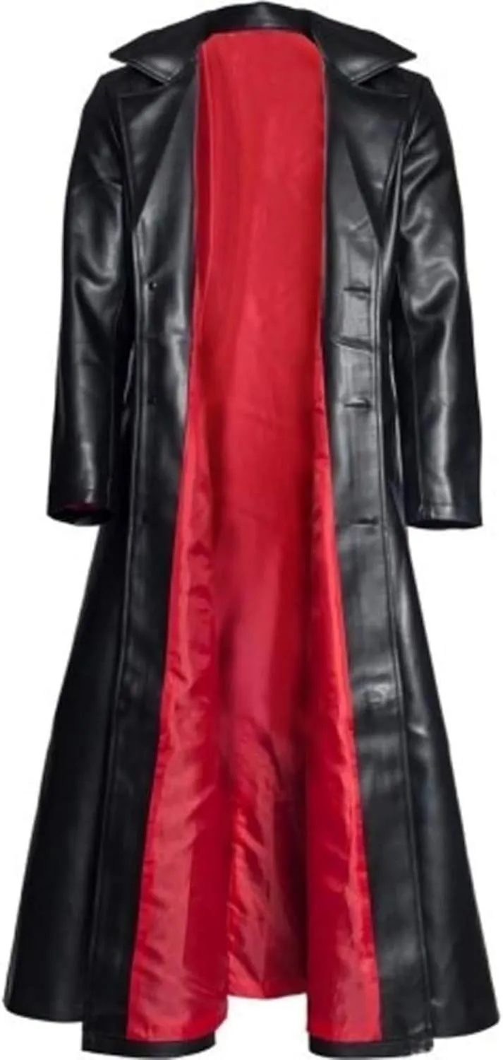 DGHM-JLMY Mens Fall Retro Leather Trench Coat Classic Long Steampunk Overcoat Vintage Faux Leather Long Jacket