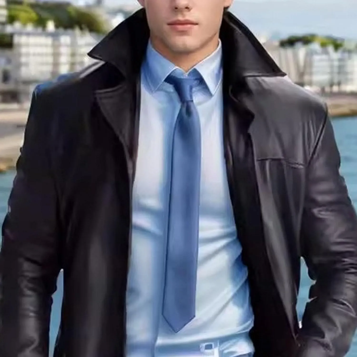 DGHM-JLMY Mens Fall Retro Leather Trench Coat Classic Long Steampunk Overcoat Vintage Faux Leather Long Jacket