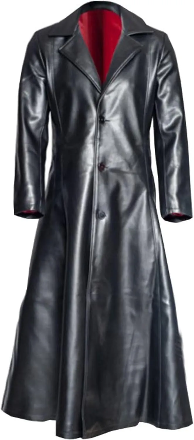 DGHM-JLMY Mens Fall Retro Leather Trench Coat Classic Long Steampunk Overcoat Vintage Faux Leather Long Jacket