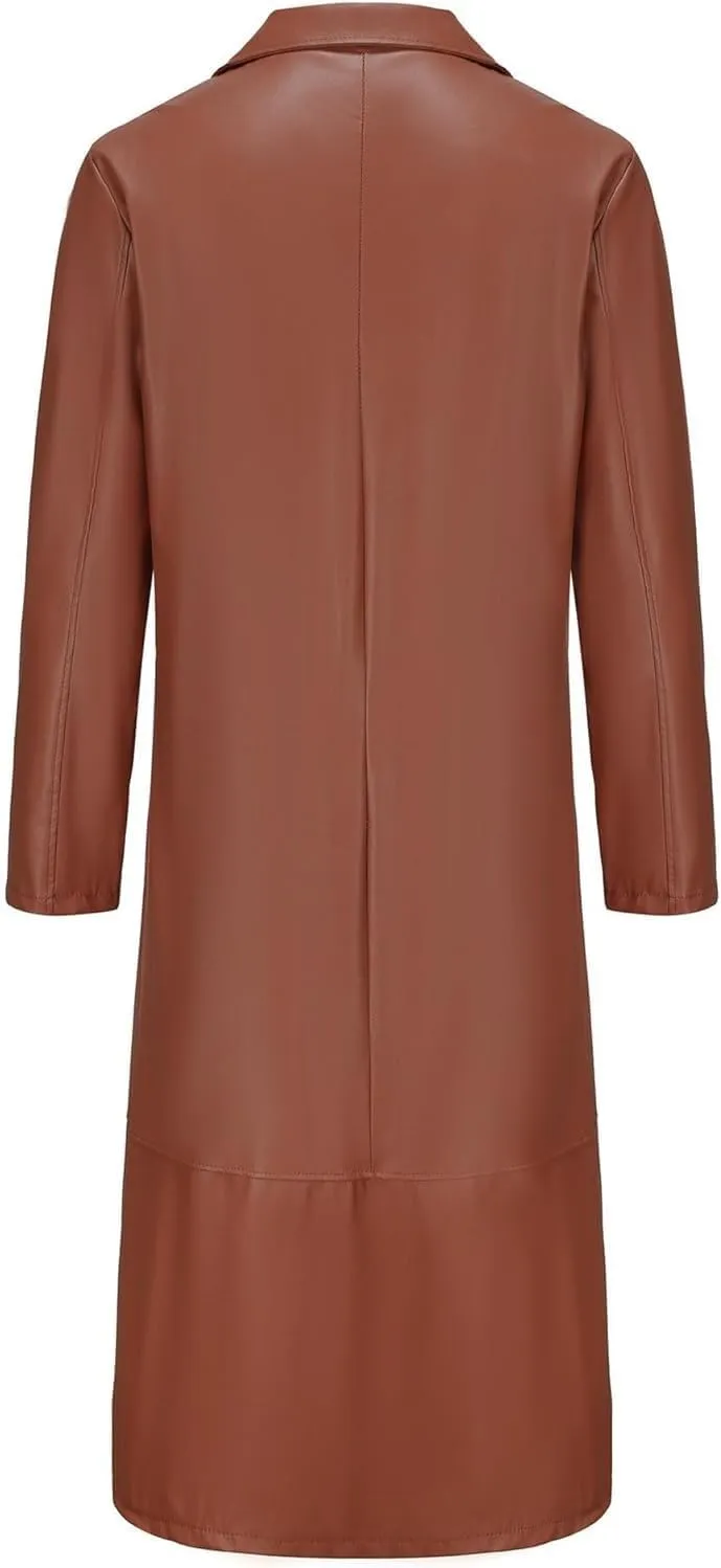 DGHM-JLMY Mens Fall Retro Leather Trench Coat Classic Long Steampunk Overcoat Vintage Faux Leather Long Jacket
