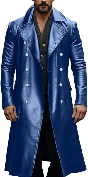 DGHM-JLMY Mens Solid Color Long Trench Coat Vintage Classic Long Windbreaker Steampunk Gothic Jacket Overcoat