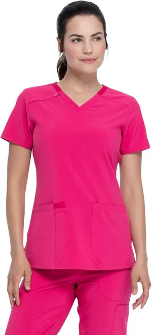 Dickies Scrub Set for Women V-Neck Top DK615 Natural Rise Tapered Leg Pull-On Pant DK005 with 360 Stretch Fabric, Hot Pink- L Top/L Pant