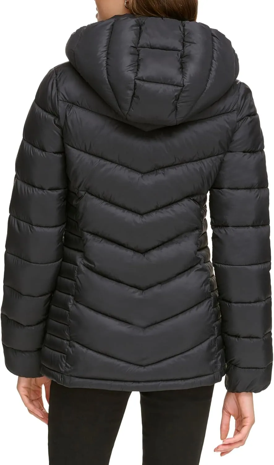 DKNY Womens Hooded Light-Weight Puffer